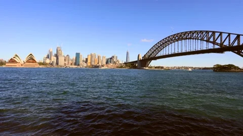 Waterfront of Sydney CBD around Circular quay harbour on a day in time lapse. Stock Footage 134608015