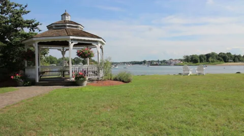 Waterfront view with gazebo Stock Footage 29722262