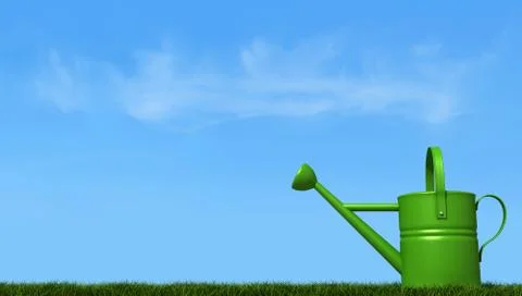 Watering can and grass Stock Illustration