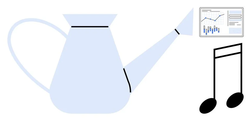 Watering can with data analytics and music note symbols representing growth.. Stock Illustration