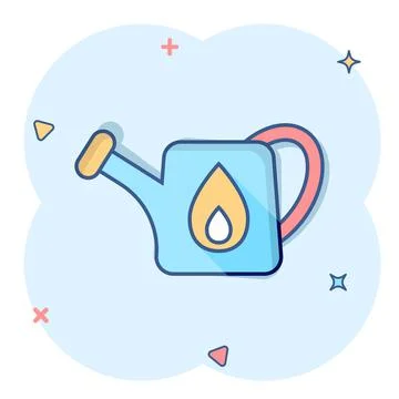 Watering can icon in comic style. Garden tool cartoon vector illustration on  Ilustração Stock