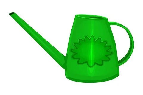 Watering can isolated on white background. Green metal or clay watering can. Stock Illustration