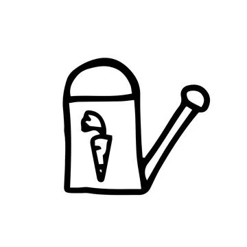 Watering can isolated on a white background. Doodle single vector element. Ga Stock Illustration