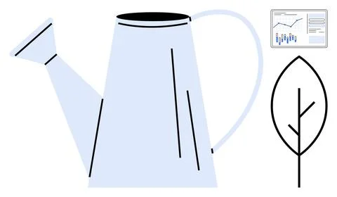 Watering can with a leaf and data chart, highlighting growth and analytics イラスト素材