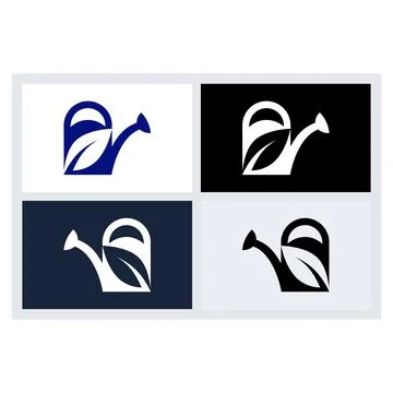 Watering Can with Leaf Logo Design Icon Set Ilustración de archivo