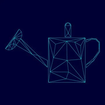 Watering can low poly triangulation triangulated polygonal electric cyan bl.. Stock Illustration