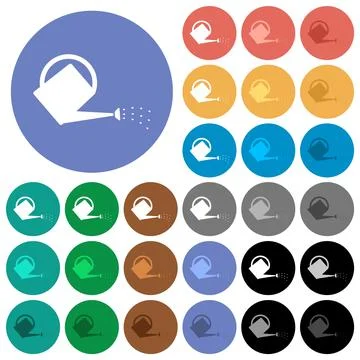 Watering can round flat multi colored icons Stock Illustration