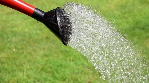 Watering can showering water over a lawn Stock Footage