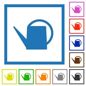 Watering can solid flat framed icons Illustrazione stock