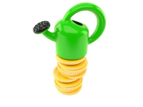 Watering can with stack of coins Stockillustratie