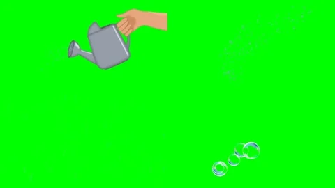 Watering cans bubbles hands reaching and green plant graphic elements 2d Stock Footage 334703010