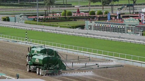 Watering Down Horse Track Stock Footage 38035554