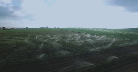 Watering fields Arial forward Video stock 82469608