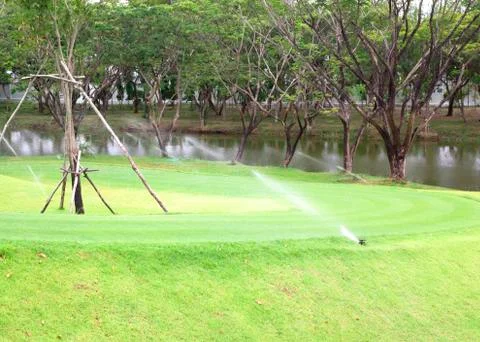 Watering in golf course Foto stock