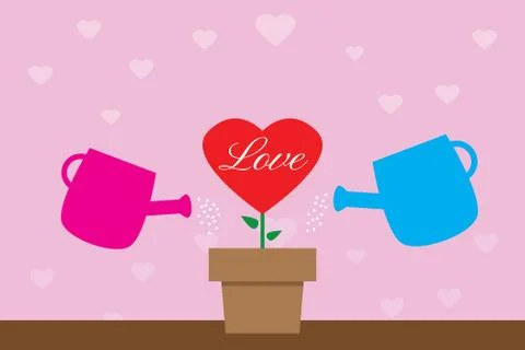 Watering heart tree Stock Illustration
