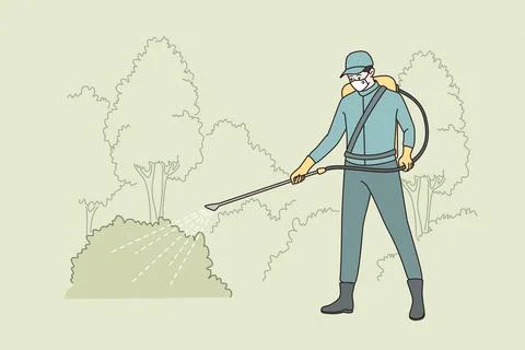Watering lawn at work concept. Illustrazione stock