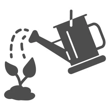 Watering sprout with watering can solid icon, Garden concept, plant irrigation Stock Illustration