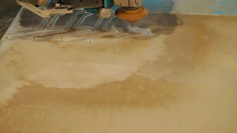 Waterjet CNC programing machine cutting sheet metal, factory Stock Footage 119266317