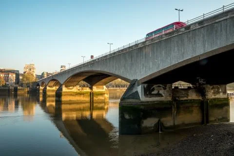 Waterloo Bridge across Thames River early in the morning, London Stock Photos