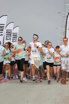 Waterloo, Canada - June 29 2014: Crowds of unidentified people at Color Run Stock Photos