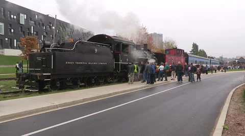 Waterloo central railway heritage steam locomotive powered train Stock Footage 42686843