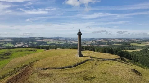 Waterloo Monument over Scottish fields from a drone, Jedburgh, Scotland Stock-Footage 318720761