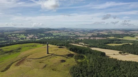 Waterloo Monument over Scottish fields from a drone, Jedburgh, Scotland Stock-Footage 318720782