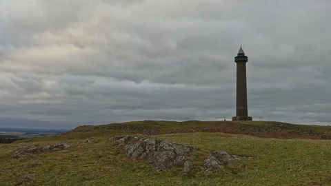 Waterloo Monument, Scottish Borders in Winter, pan Stock Footage 234678255