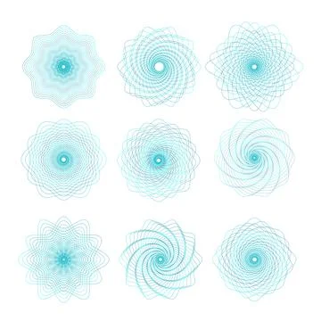 Watermark Guilloche rosette elements set. Digital watermark for Security Papers Stock Illustration