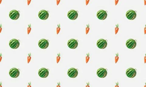 Watermelon and carrot pattern on white background Stock Illustration