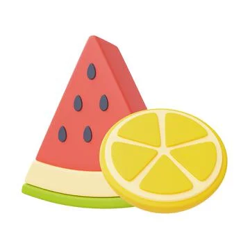 Watermelon and orange isolate on white background,summer fruits,3d rendering. Stock Illustration
