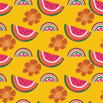 Watermelon and orange seamless vector pattern Stock Illustration