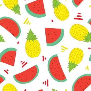 Watermelon and pineapple seamless pattern design Stock Illustration