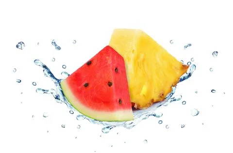 Watermelon and pineapple splash Stock Photos