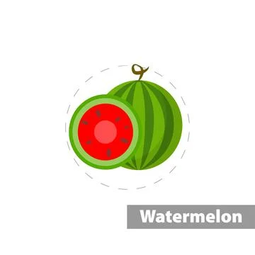 Watermelon and slice vector flat illustration icon Stock Illustration