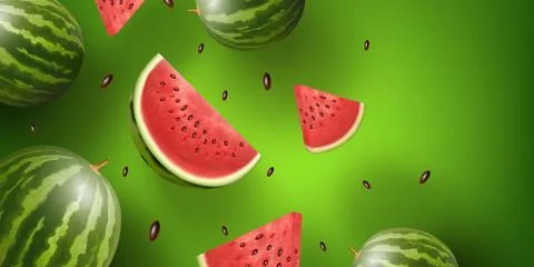 Watermelon background. Melon slice and whole, fruit pattern for juice and ice Stock Illustration