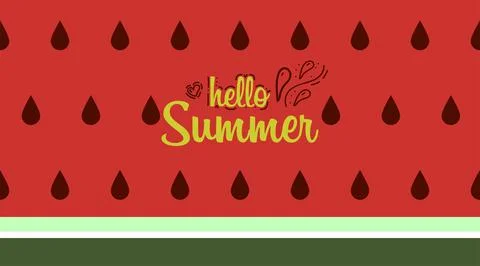 Watermelon background with text Hello summer. Vector Stock Illustration