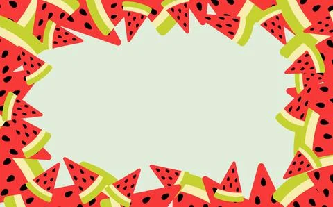Watermelon background. Watermelon slice frame. Template for summer banner, .. 스톡 일러스트