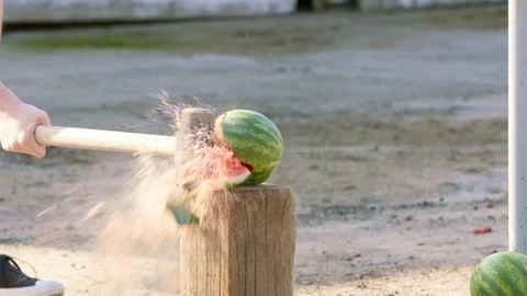 Watermelon Being Smashed in Slow-Motion Stock Footage 130165408