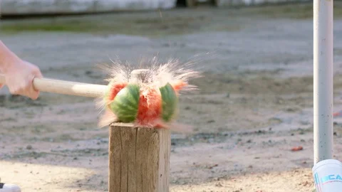 Watermelon Being Smashed in Slow-Motion Stock Footage 130165427