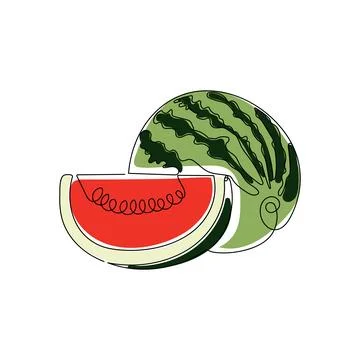 Watermelon berry fruit in one continuous line drawing style. Stock Illustration