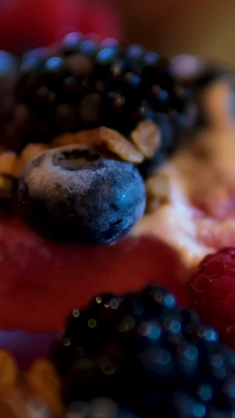 Watermelon cake on a slice watermelon pieces berries and granules cream edible Stock Footage 293642768