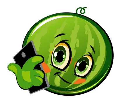 Watermelon cartoon. Comical face. Vector illustration. Fruit with eyes. Stock Illustration