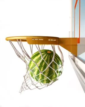 Watermelon centering the basket, close up view. Stock Illustration