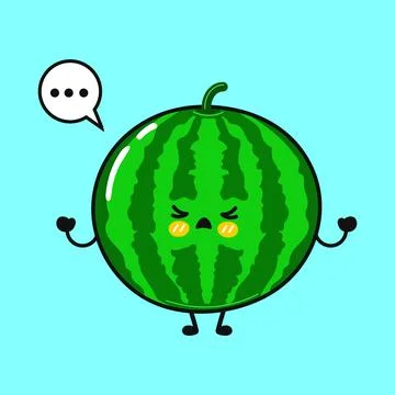 Watermelon character feeling sad with a speech bubble Stock Illustration