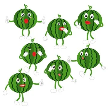 Watermelon Character with Various Face Expressions. Stock Illustration