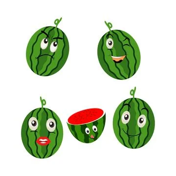 Watermelon Character with Various Face Expressions. Stock Illustration