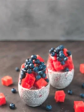 Watermelon chia pudding 스톡 사진
