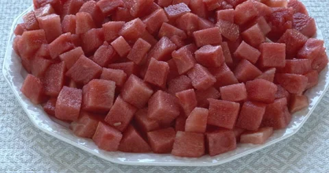Watermelon chunks on a serving plate. Stock Footage 311546845