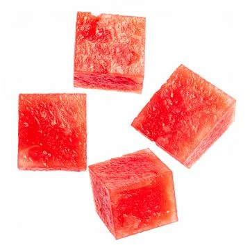 Watermelon Cubes on Isolated White Background Stock Photos